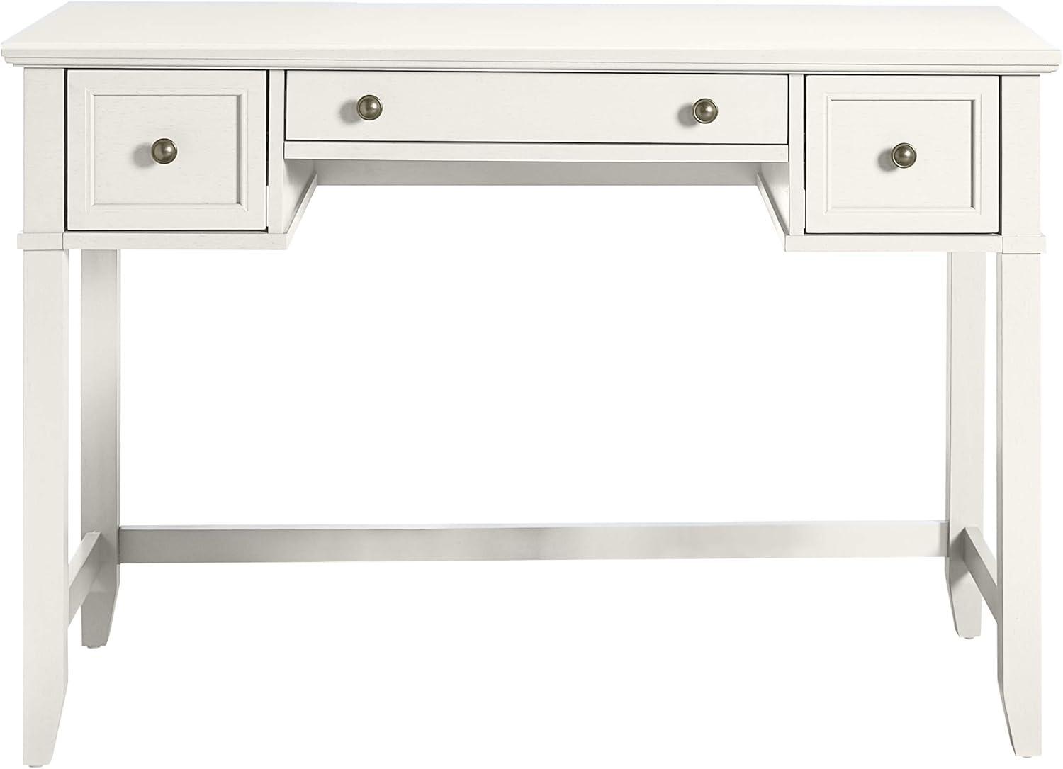 Vista Desk White - Crosley: Solid Hardwood, Traditional Design, 3 Storage Drawers, Brushed Nickel Hardware