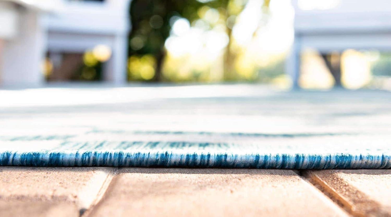 Unique Loom 4' 1 x 6' 1 Rectangle Indoor/Outdoor Striped Light Aqua Area Rug