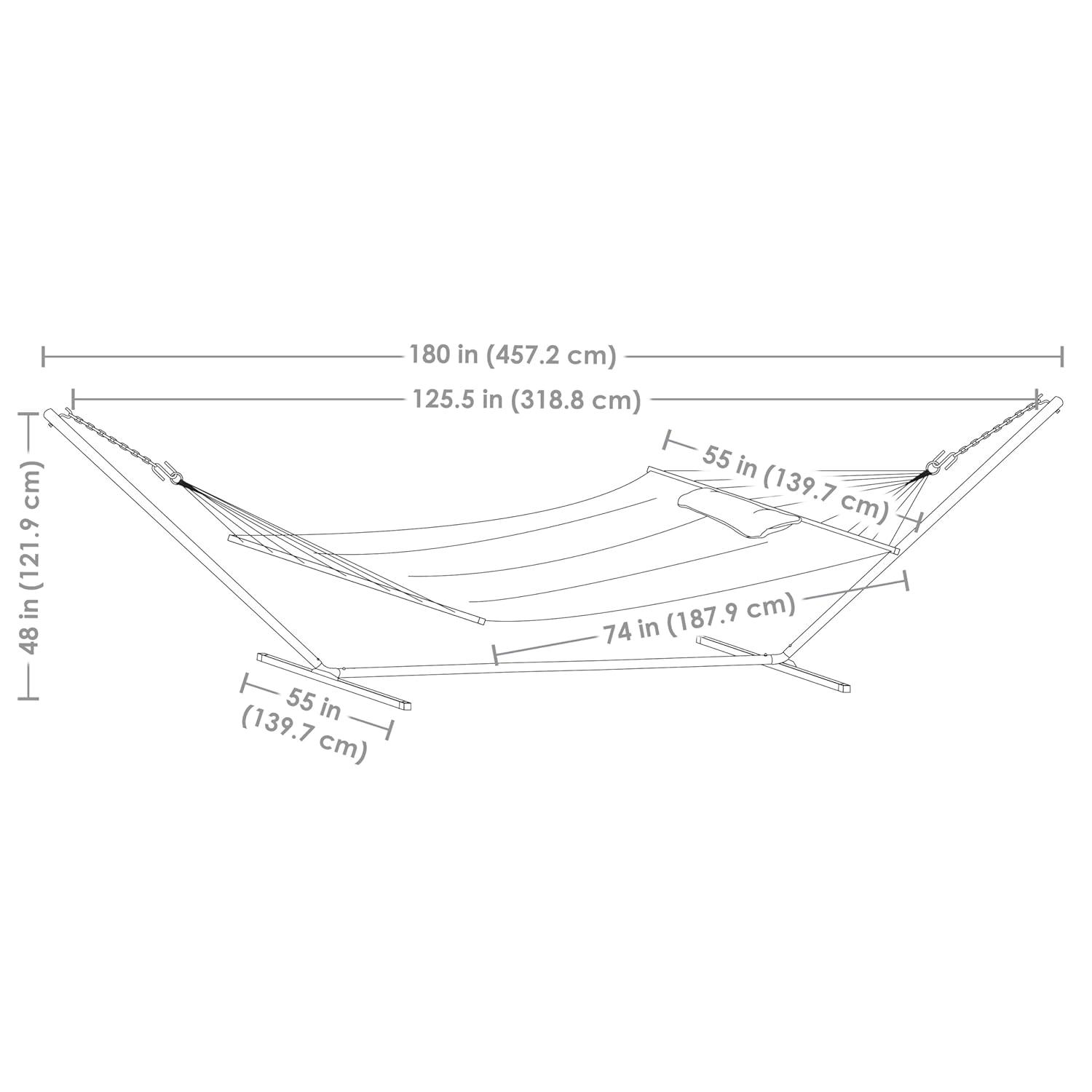 Sunnydaze 2-Person Freestanding Quilted Fabric Spreader Bar Hammock with Detachable Pillow and Stand - 400 lb Weight Capacity/15' Stand - Red Stripe