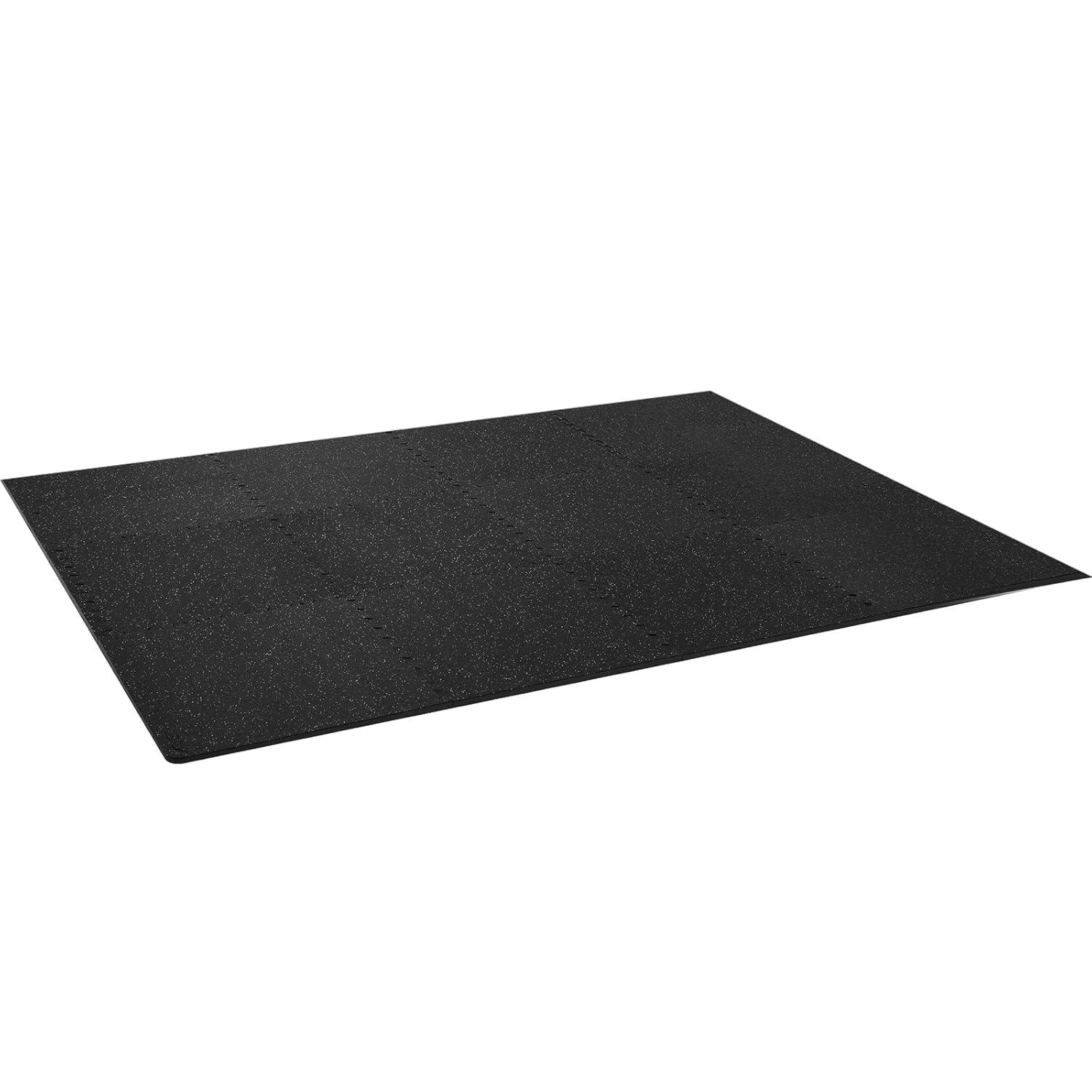 VEVOR 0.56 Inch Thick Gym Floor Mats, 12 Tiles Rubber Top with EVA Foam, 24" x 24" Gym Flooring Workout Mats with 48 sq.ft Coverage, Interlocking Puzzle Gym Mats for Gym, Home, Garage, Black & White
