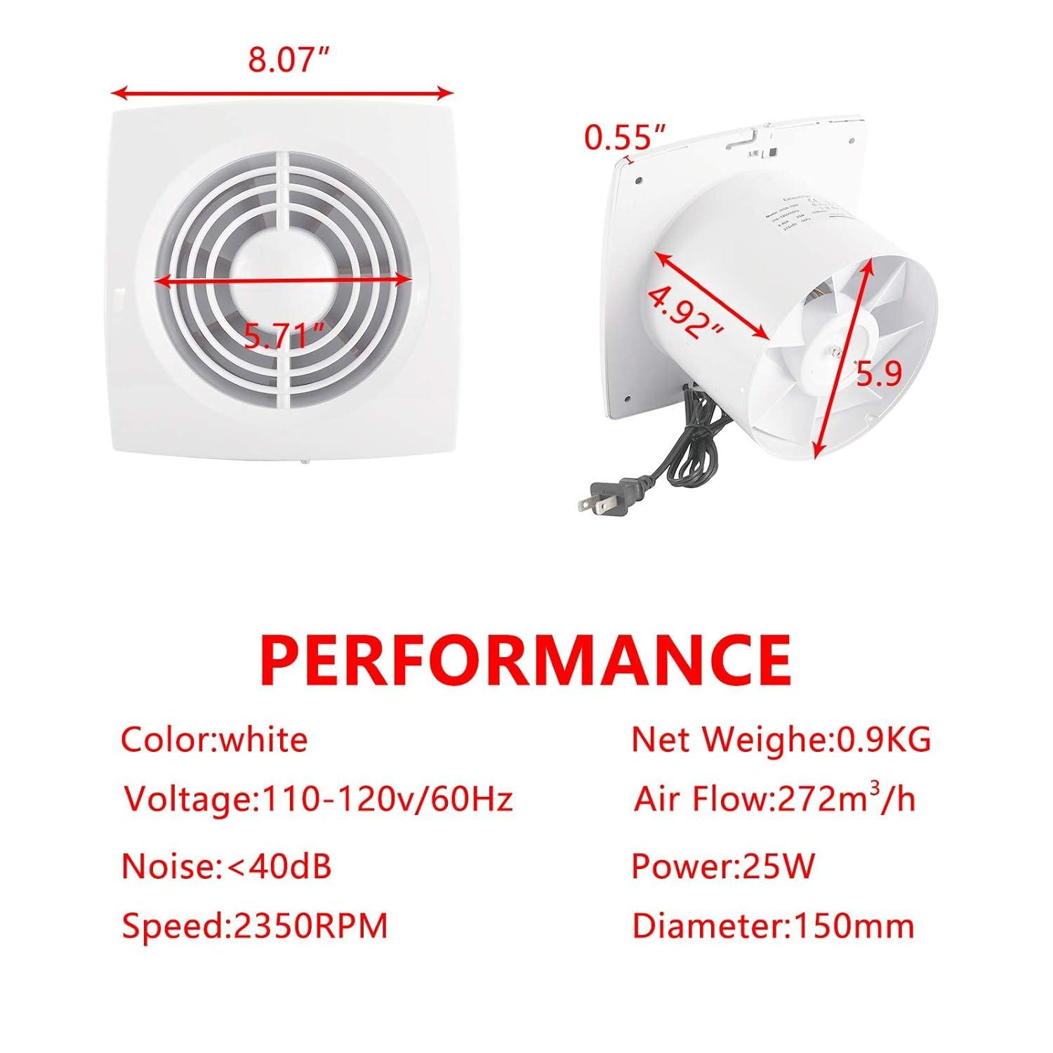 6" Exhaust Fan Extractor Ventilation Fan Bathroom Garage Exhaust for Kitchen,Bathroom,Bedroom,Low Noise and Energy Saving