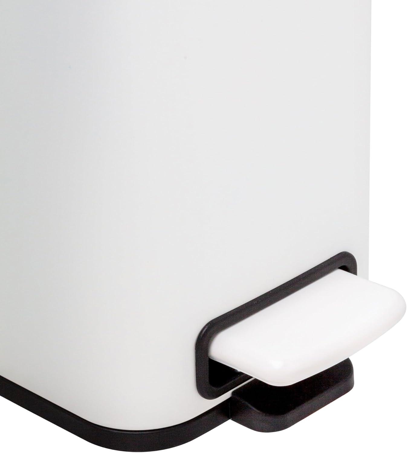 Matte White Stainless Steel Slim Step Trash Can Set