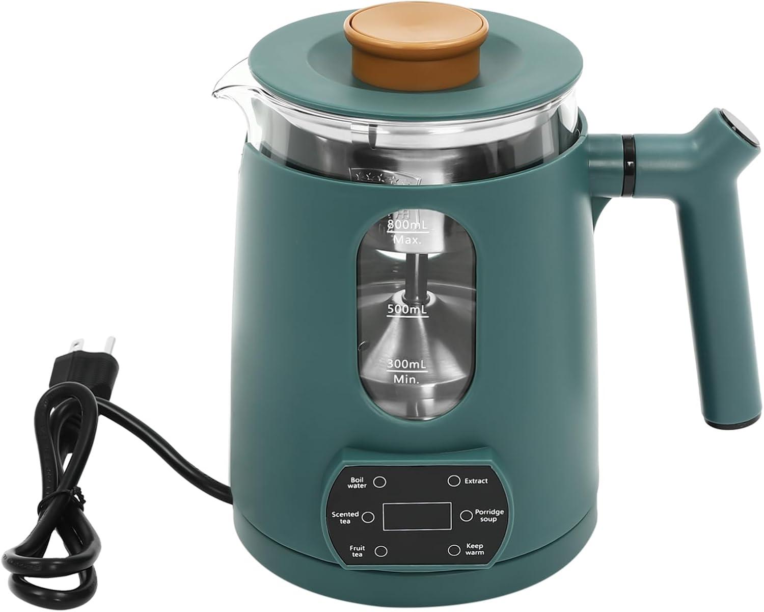 Green Stainless Steel and Glass Electric Tea Kettle with Temperature Control