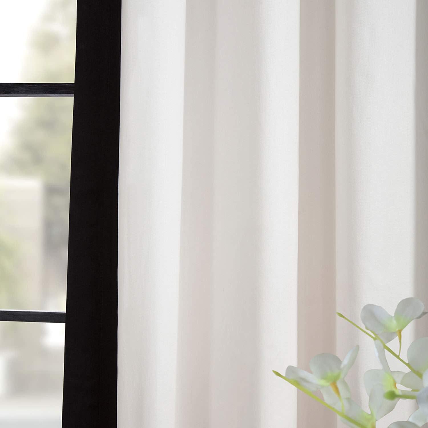 Warm Off-White & Black Cotton Pleated Room-Darkening Curtains