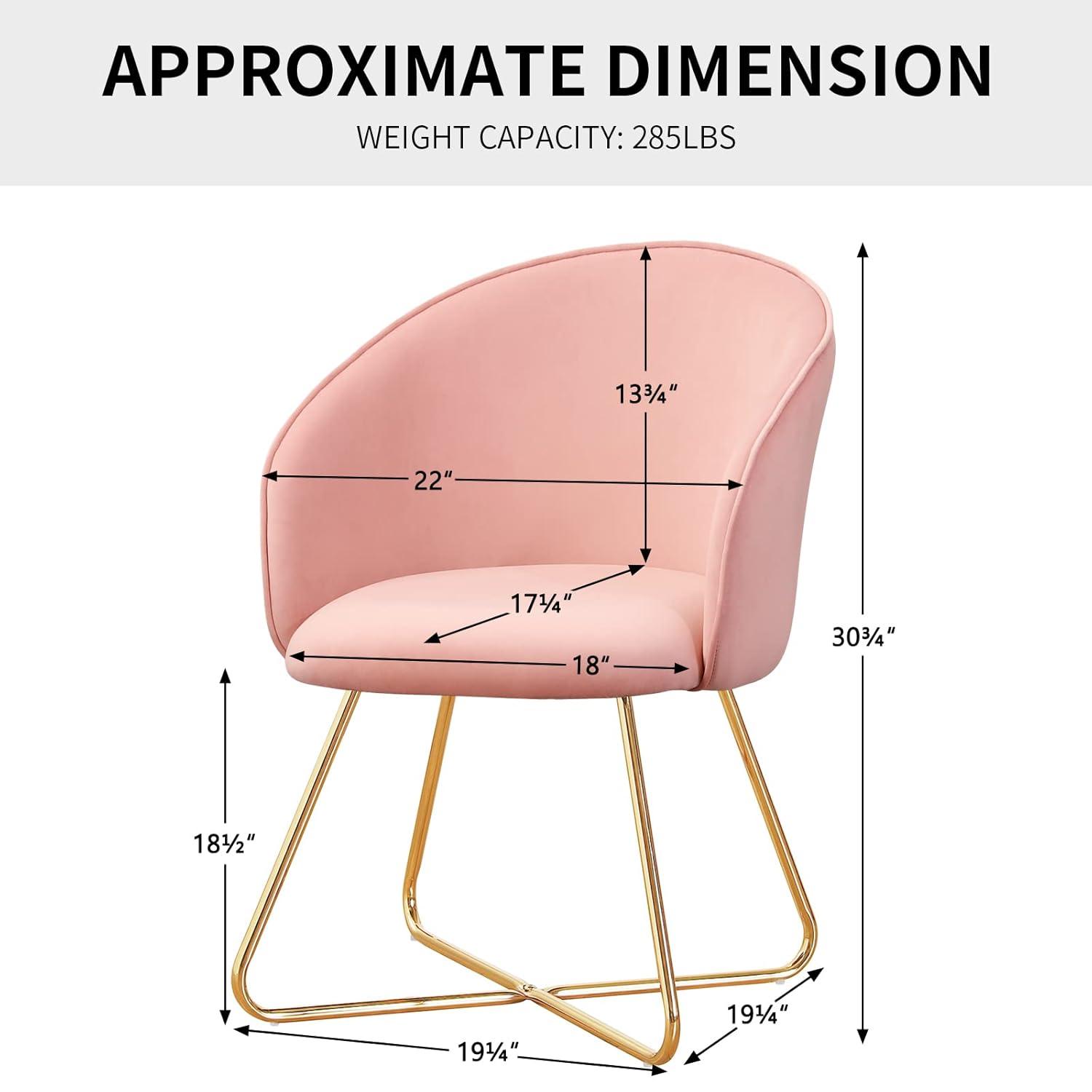 Furniliving  Velvet Upholstered Accent Chair Mid-Back Leisure Chairs Makeup Vanity Stool  , Pink