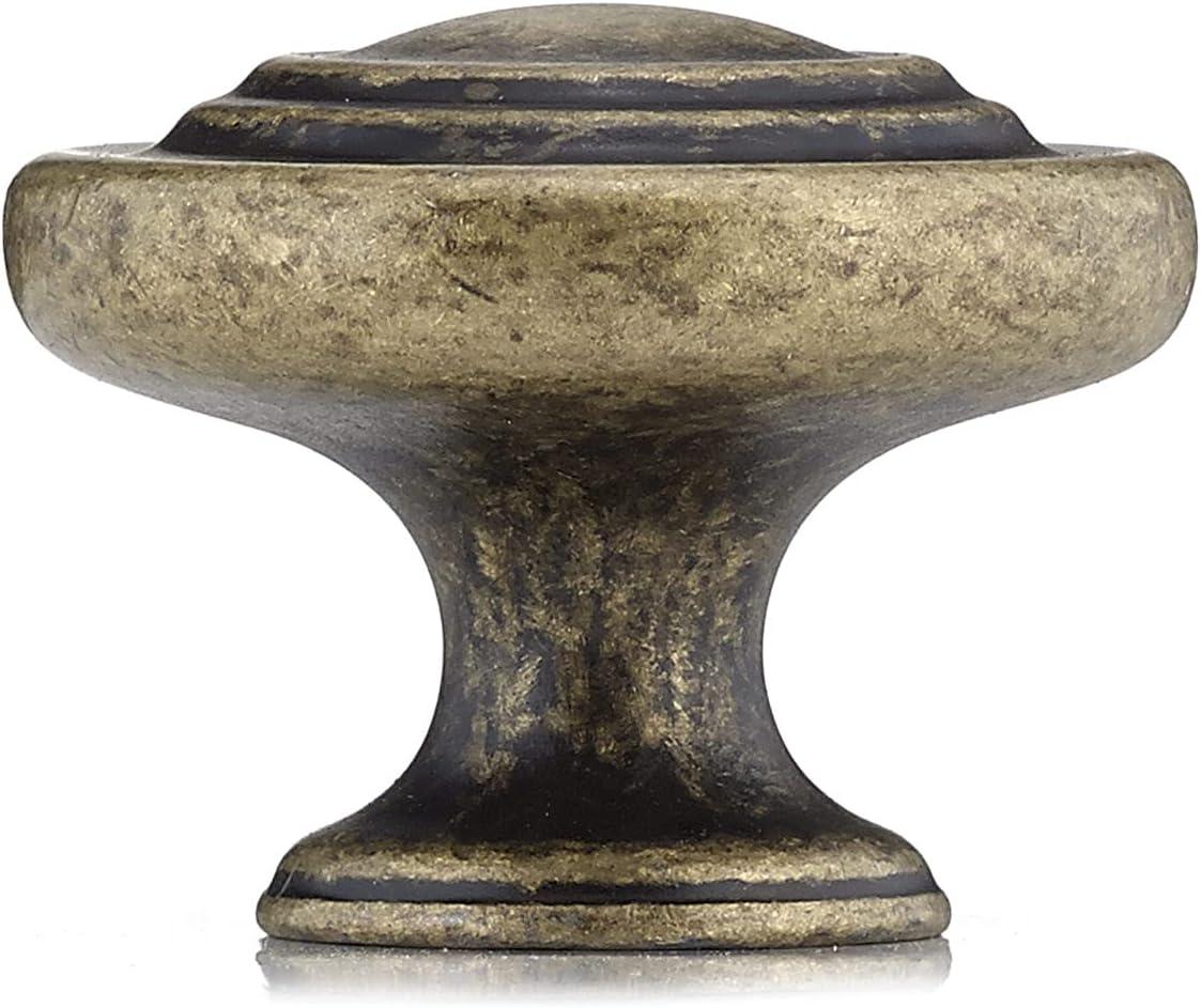 Burnished Brass Round Traditional Cabinet Knob with Mounting Hardware