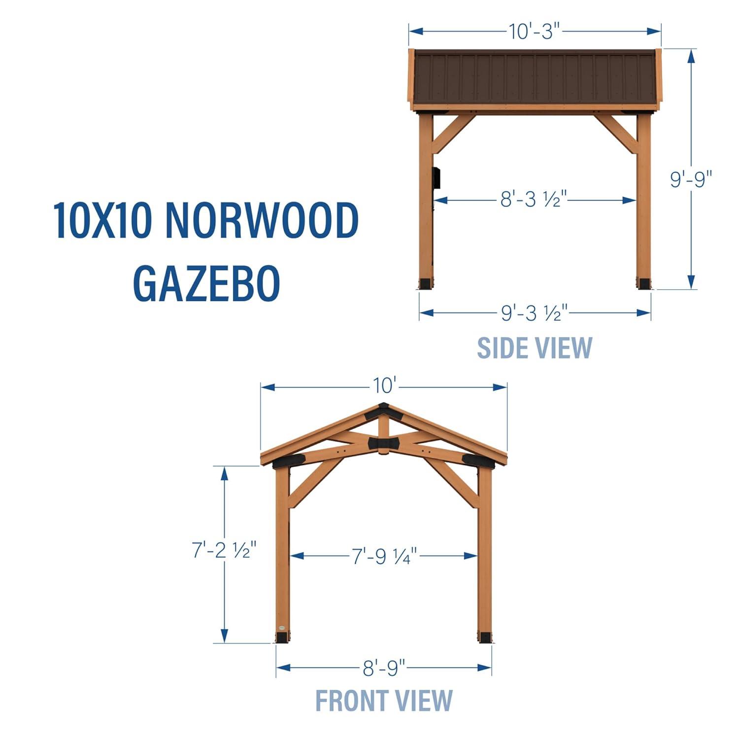 Backyard Discovery Backyard Discovery Norwood 10' x 10' Cedar Wood Outdoor Patio Gazebo with Hardtop Galvanized Steel Peak Roof and PowerPort