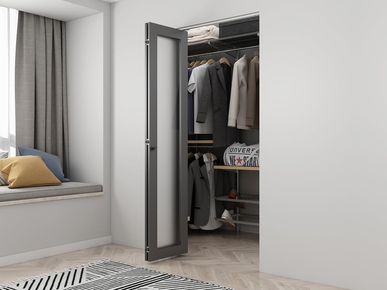 Calhome Full Lite Frosted Glass MDF Bi-Fold Door with Hardware Kit and Door Handle