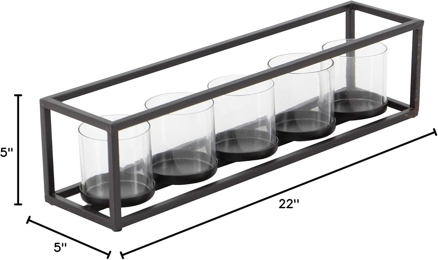 22" x 5" Contemporary Iron/Glass Five Light Candle Holder Black - Olivia & May: Elegant Mantel Decor, Indoor Use