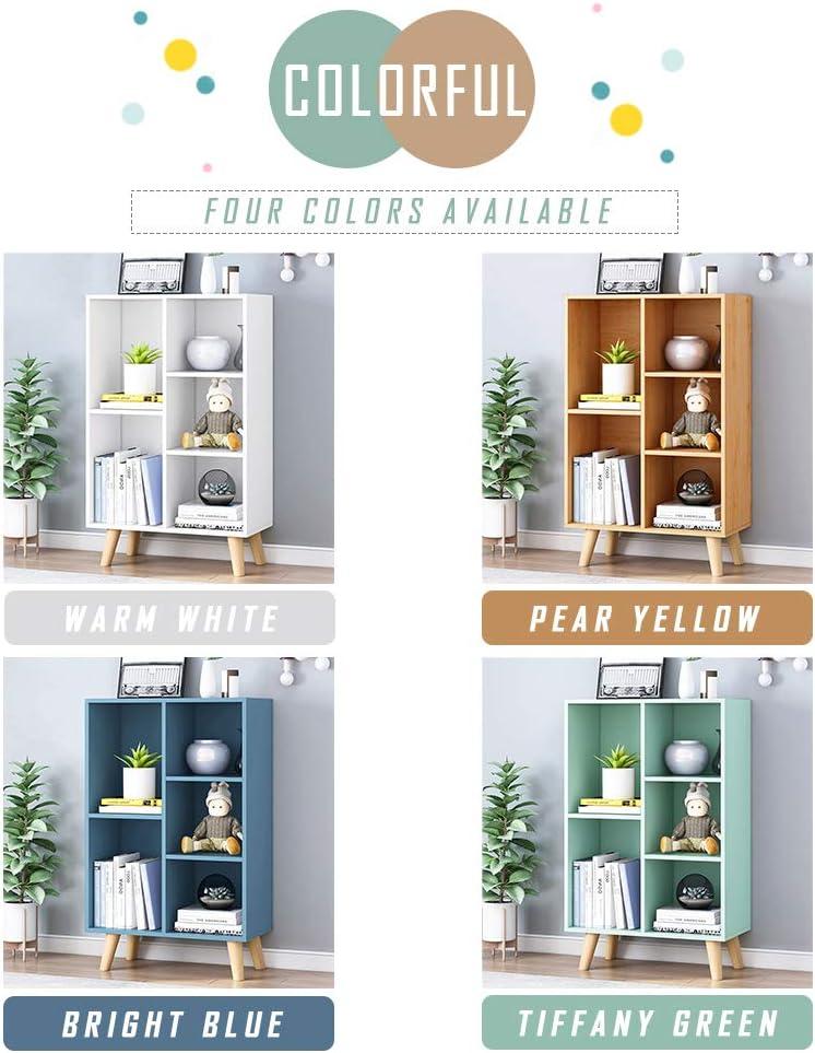 Pear Yellow Wooden 3-Tier Bookcase with 5 Cubes