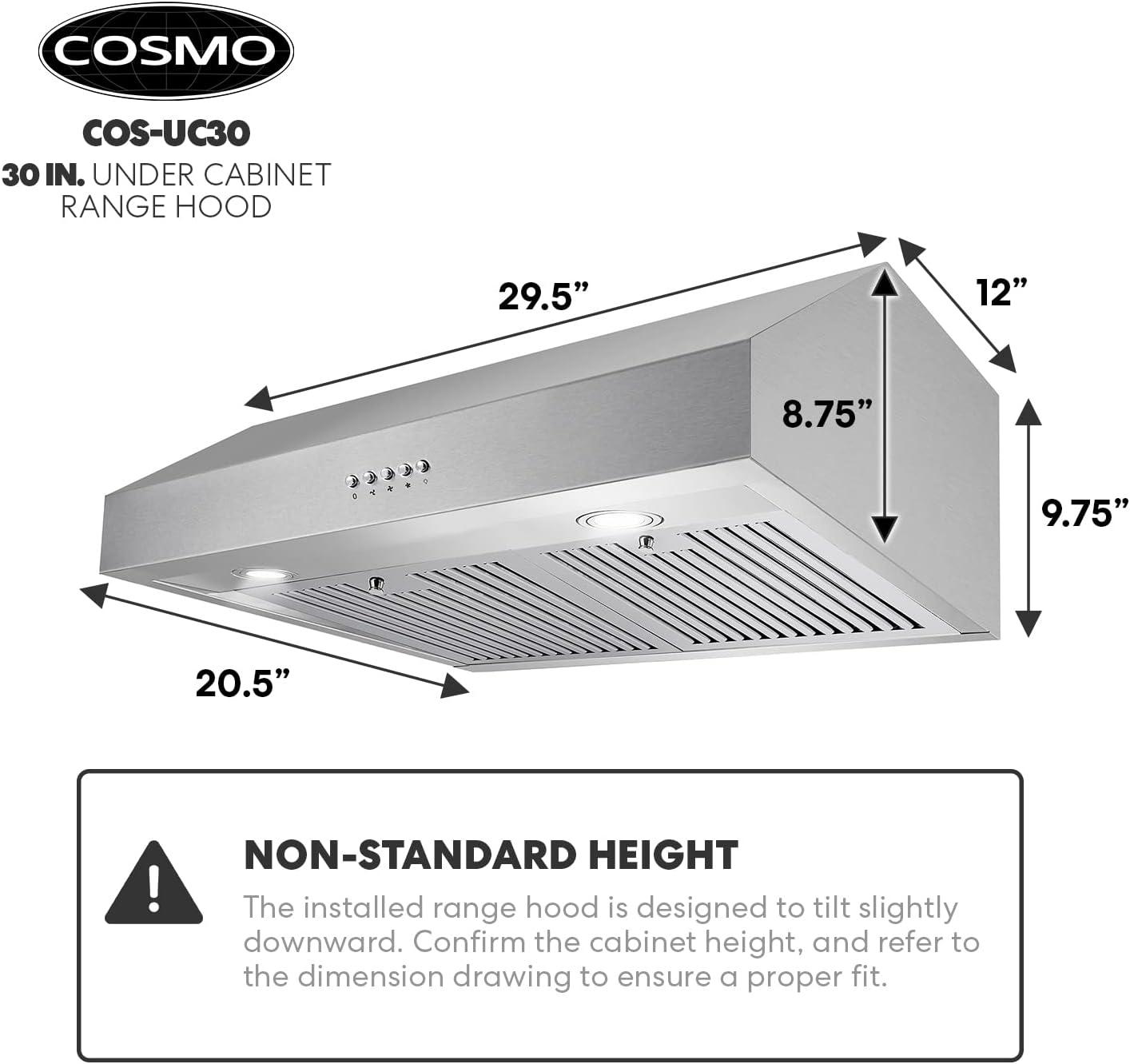 30-Inch Stainless Steel Under Cabinet Range Hood with Push Buttons