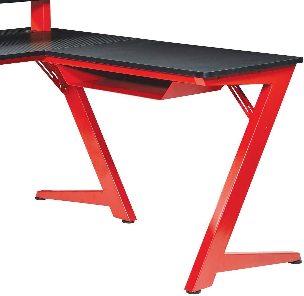 Avatar Battlestation L-Shape Game Desk with Carbon Top and Matte Red Legs