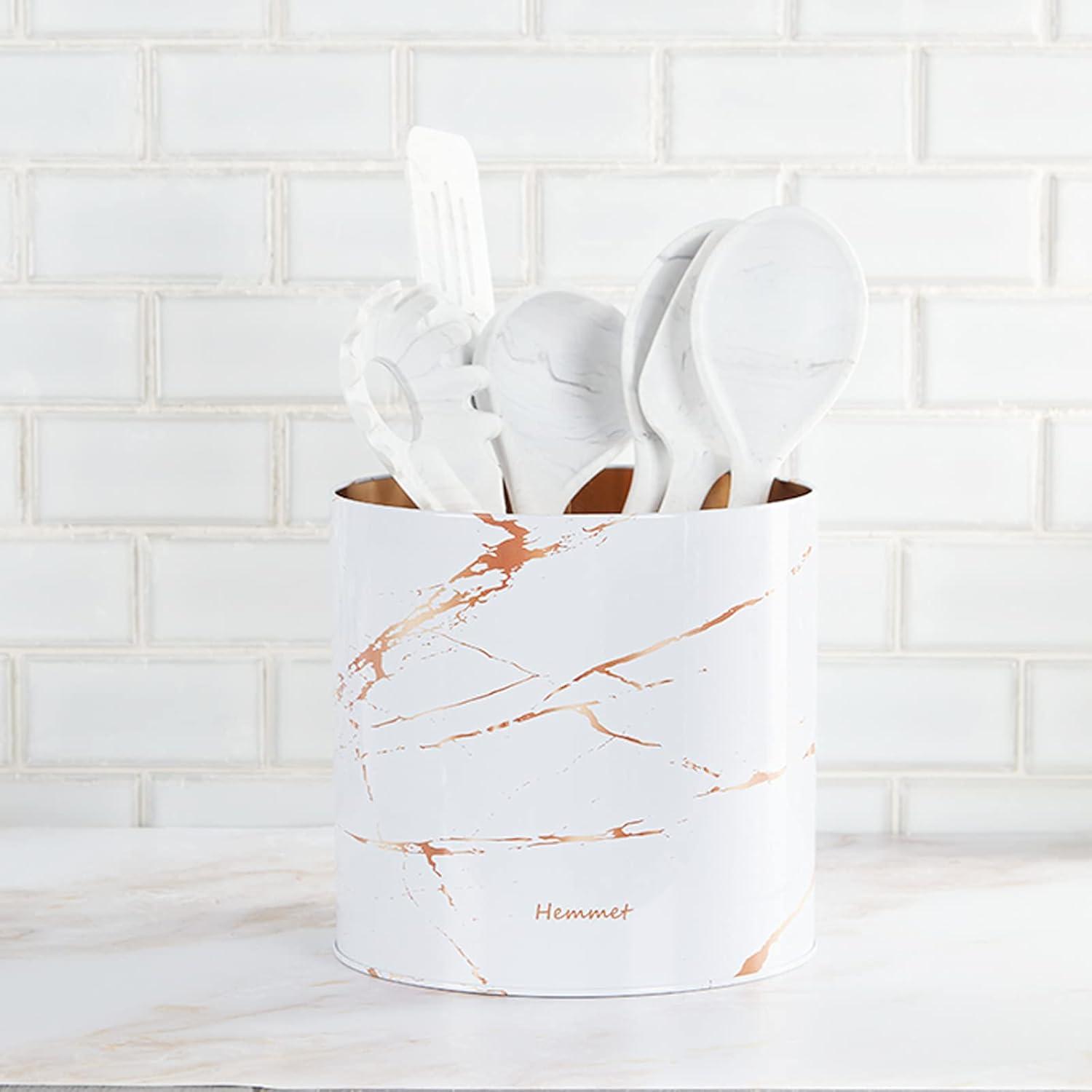 Kitchen Essentials Kitchen Utensil Holder for Countertop Organizer 6.5″ Large Cooking Utensil Crock Farmhouse Utensil Caddy Modern Home Décor Big Spatula Holder Jumbo Apartment Essentials White