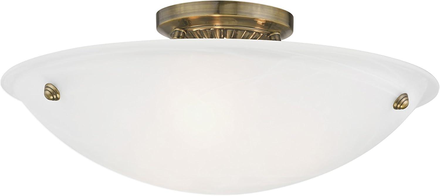 Antique Brass Elegance 3-Light Flush Mount with White Alabaster Glass