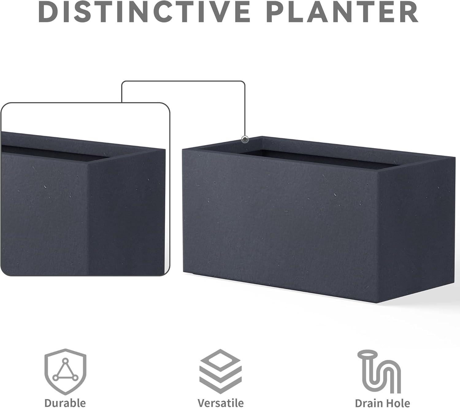 Rosemead Home & Garden, Inc. 12" x 23" Rectangular Kante Lightweight Modern Outdoor Planter Charcoal