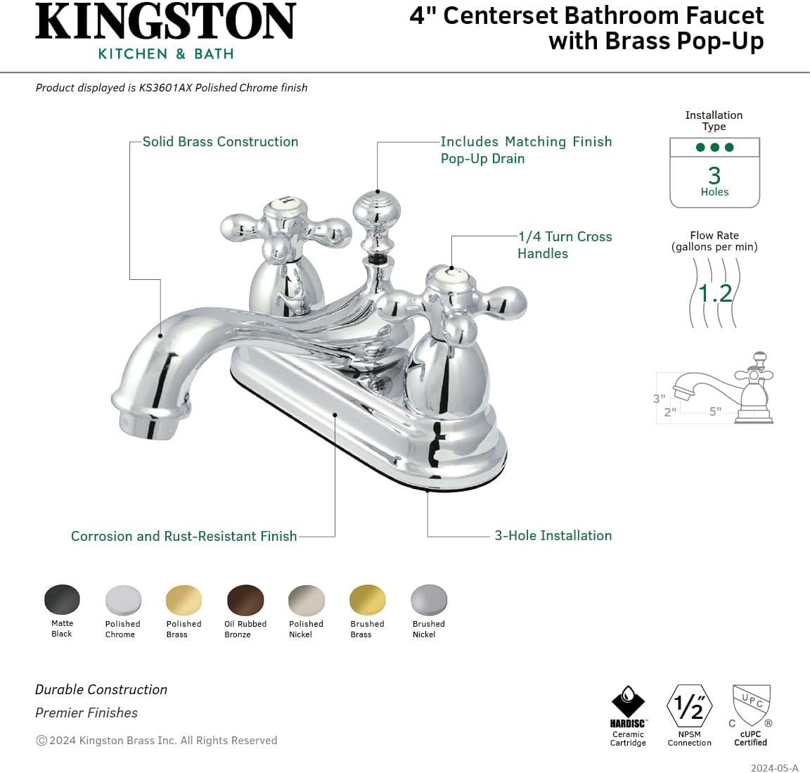 Restoration Centerset Bathroom Faucet with Drain Assembly