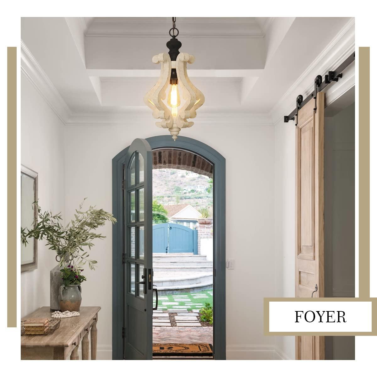 Wooden Chandelier Pendant Light with Adjustable Chain Lighting Fixture for Farmhouse Living Room