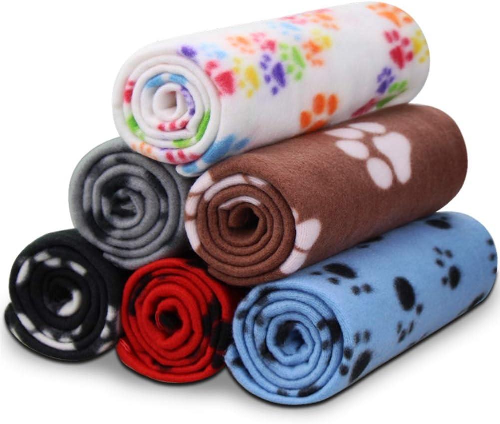 Reversible Fleece Paw Print Pet Blankets, 24x28 Inches, 6 Pack