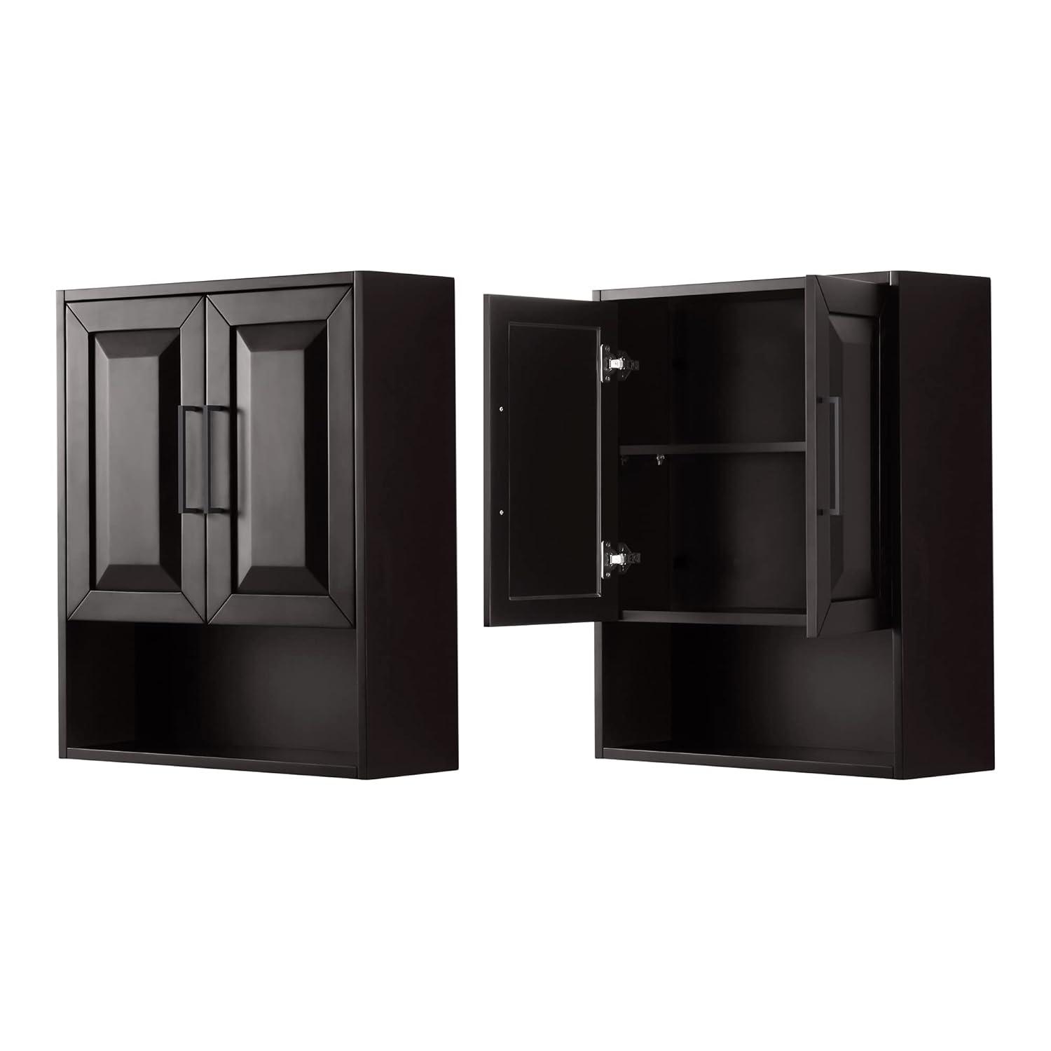 Wyndham Collection WCV2525WCEB Dark Espresso Daria Over-the-Toilet Bathroom Wall-Mounted Storage Cabinet with Matte Black Trim