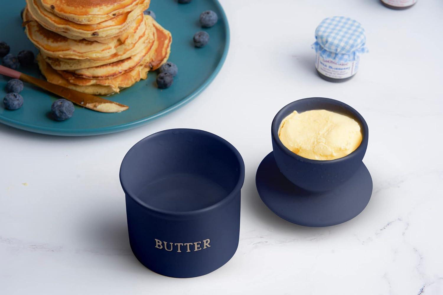 Kook Butter Keeper Dish, Ceramic Crock with Lid, For Soft Butter