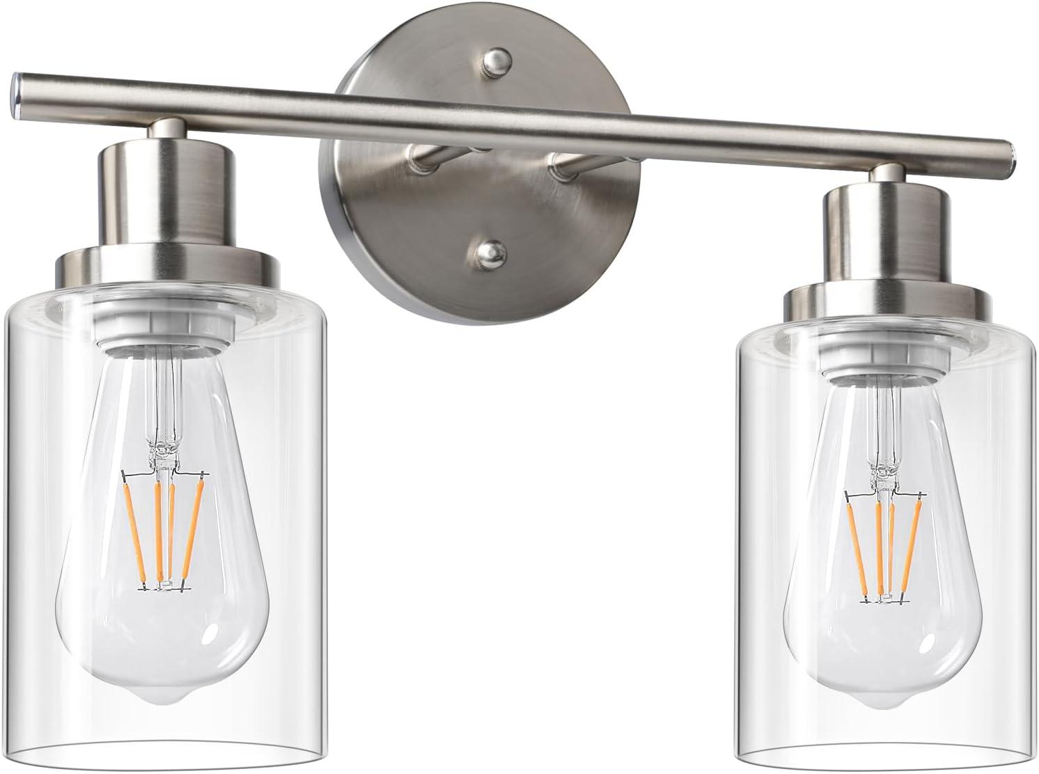 Brushed Nickel 2-Light Vanity Sconce with Clear Glass Shades