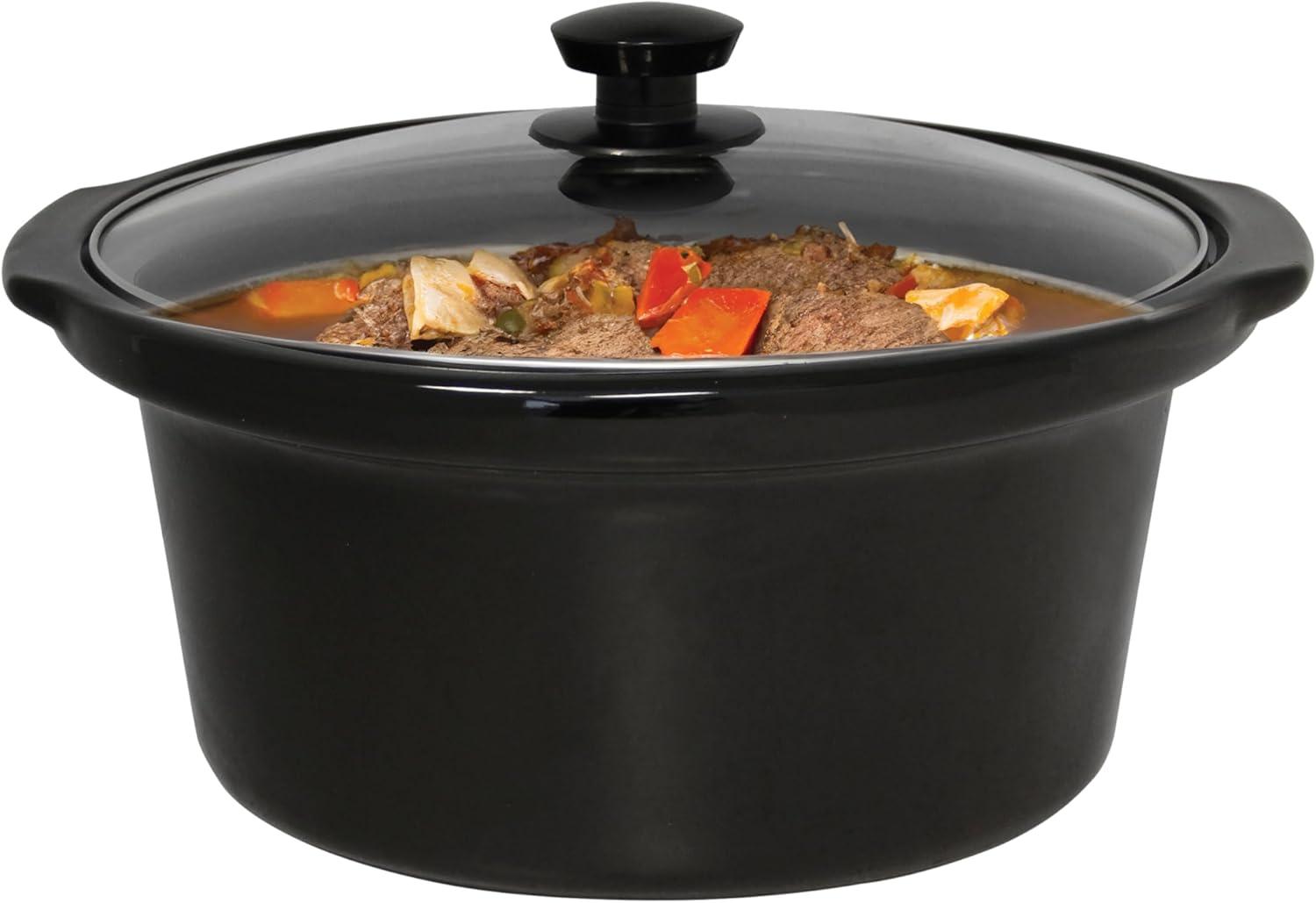 West Bend Slow Cooker 4-Quart Manual Crockery Style with Oval Ceramic Crockpot and Glass Lid, 210-Watts, Black