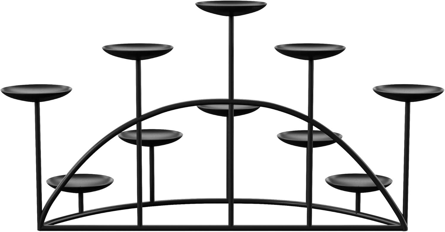 Transitional Matte Black Wrought Iron 10-Platform Candelabra