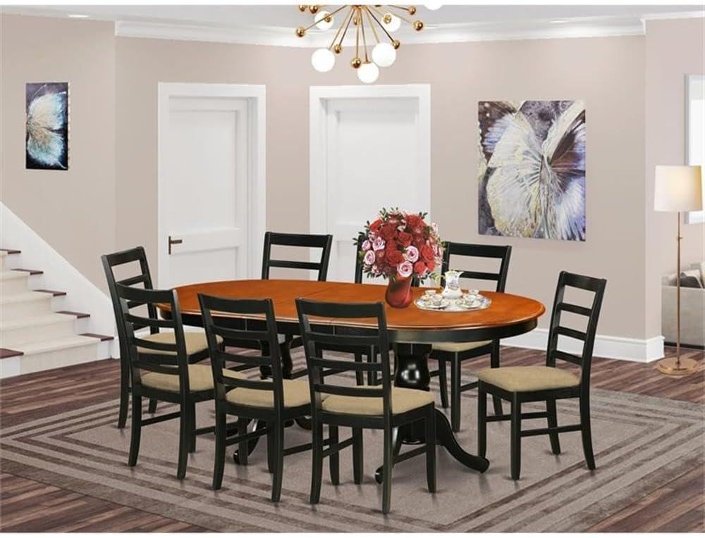 Oval Black and Brown Wood Dining Set with 8 Upholstered Chairs