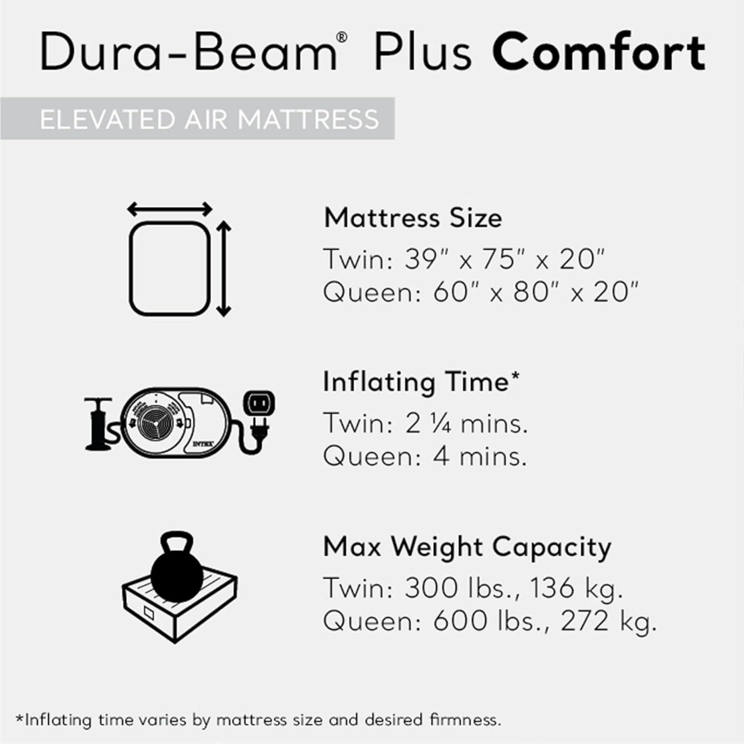 Intex Intex Dura Beam Plus Fiber-Tech Elevated Air Mattress with Built-In Pump