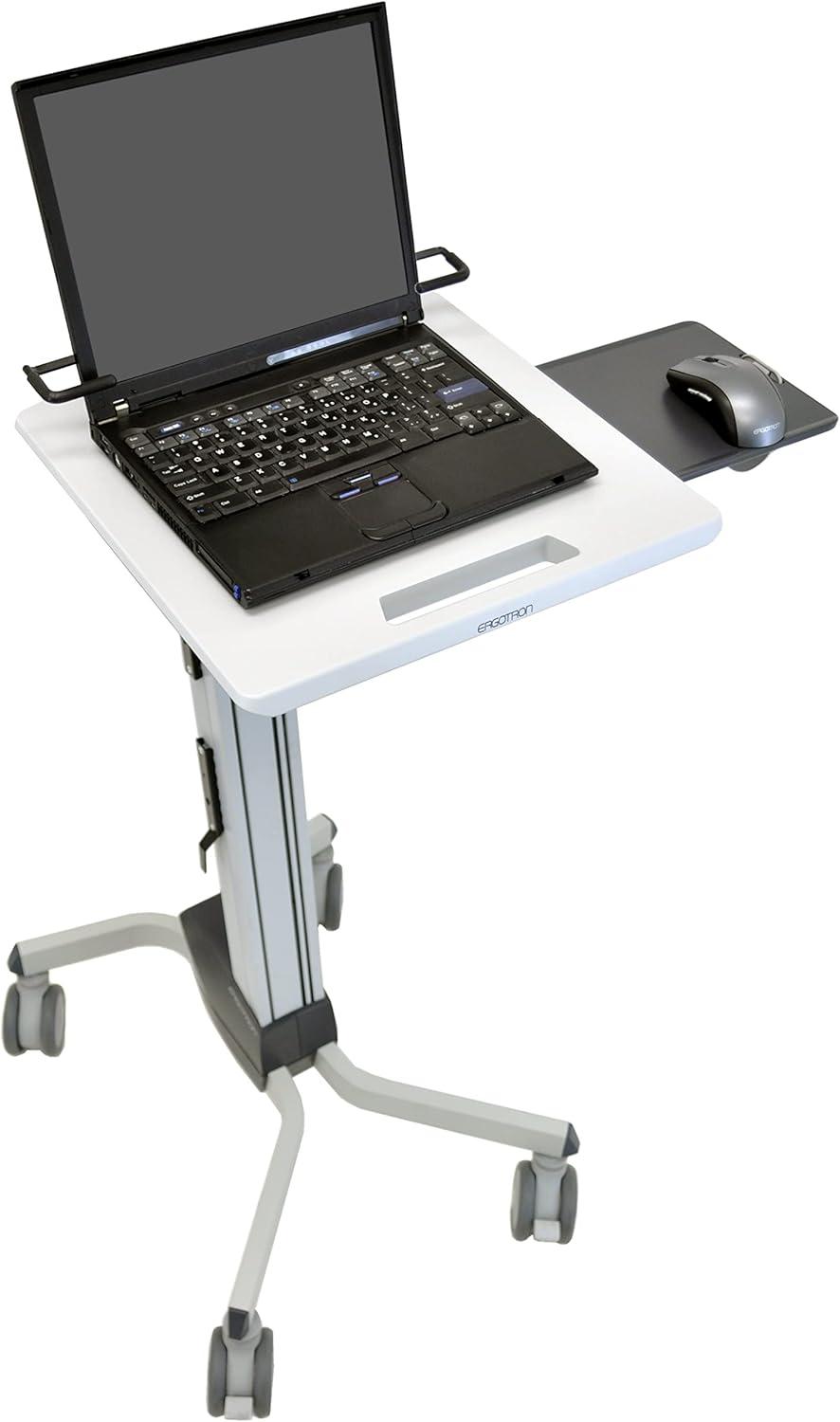 Adjustable Gray Laptop Cart with Power Outlet and Keyboard Tray