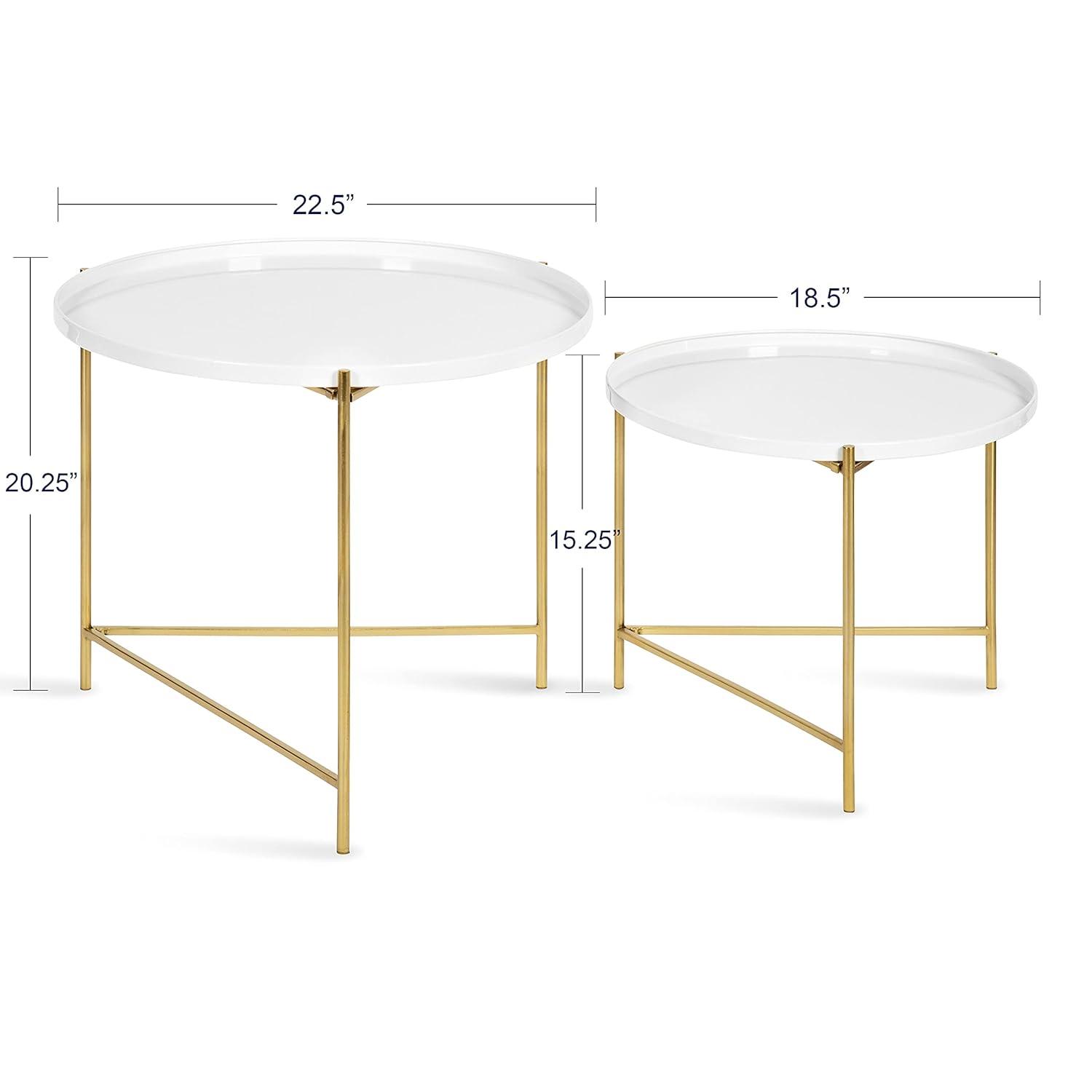 Kate and Laurel Ulani Round Metal Nesting Table, 2 Piece, White and Gold