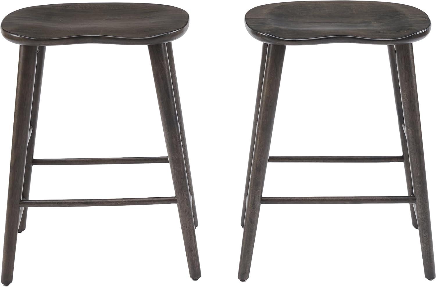 Crosley Maddox 2pc Counter Height Barstool Set Slate: Rubberwood Frame, 24" Seat, Backless Design