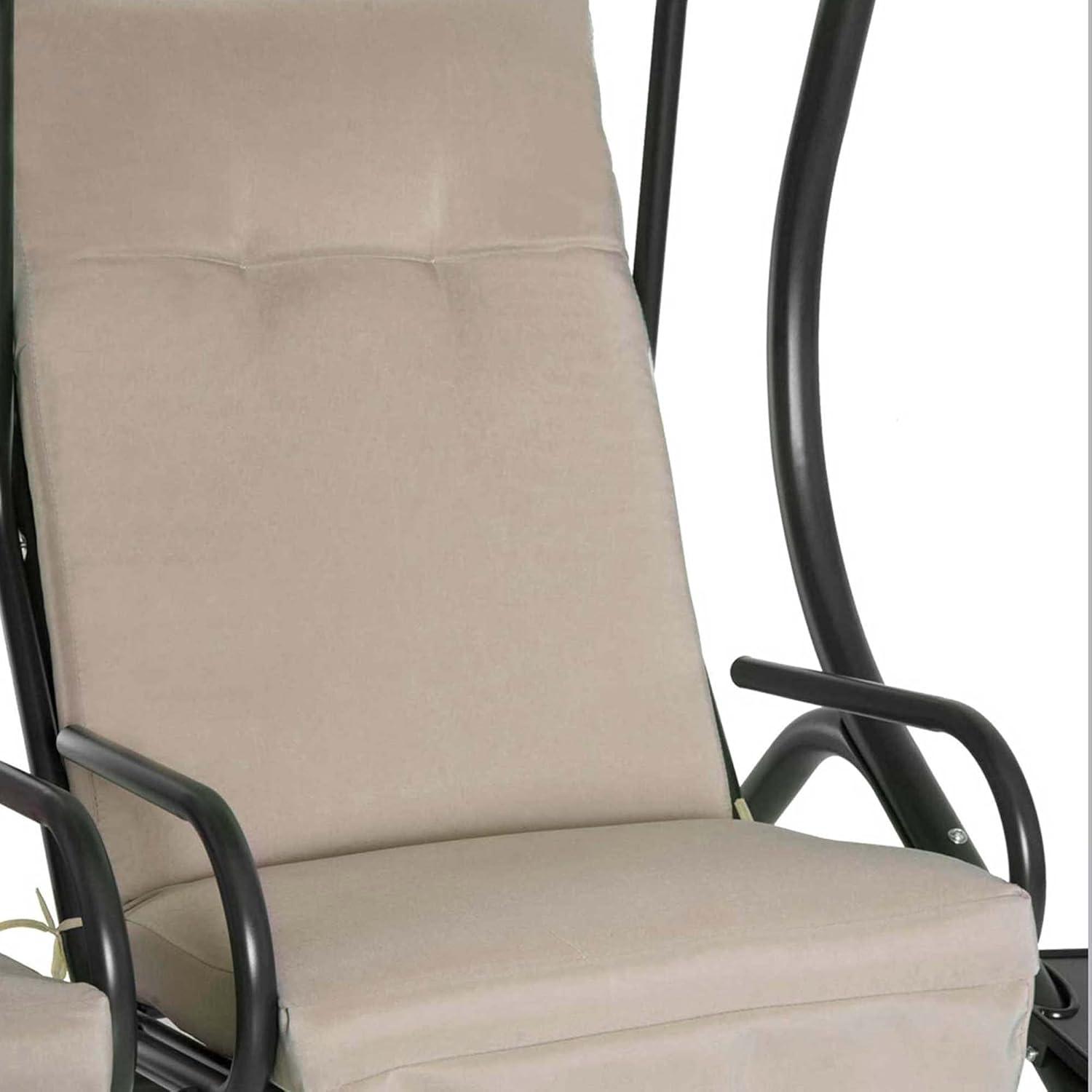 Outsunny Modern 2-Seater Outdoor Patio Swing Chair, Porch Seats with Cup Holder and Removeable Canopy, Beige