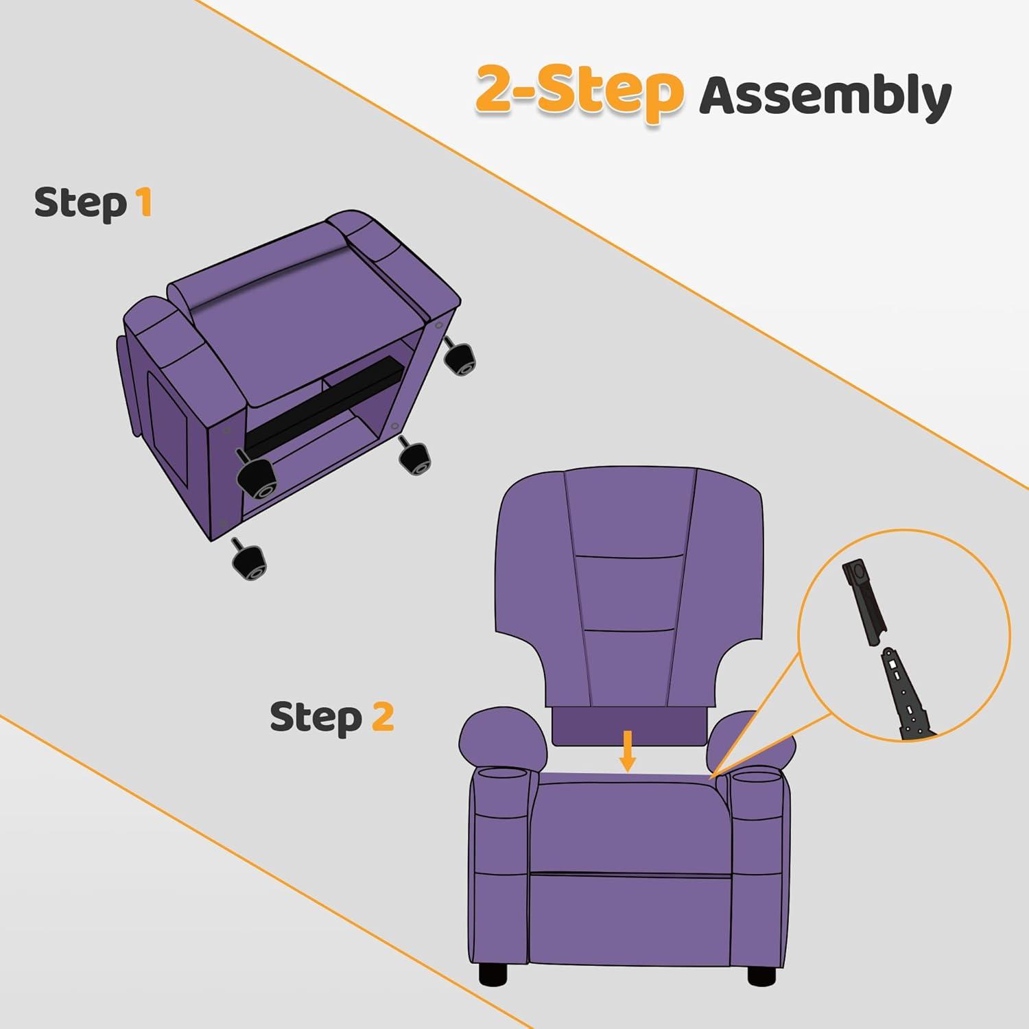 MCombo Big Kids Recliner Chair with Cup Holders for Toddler Boys and Girls, 2 Side Pockets, 3+ Age Group, Faux Leather 7322 Violet