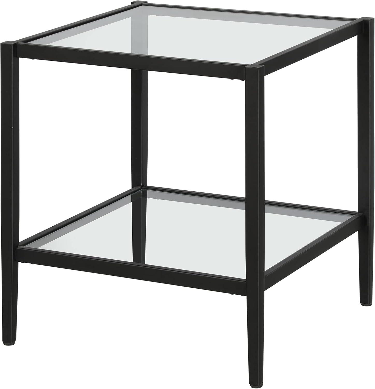 Evelyn&Zoe Hera 20" Wide Square Side Table with Glass Shelf, Blackened Bronze