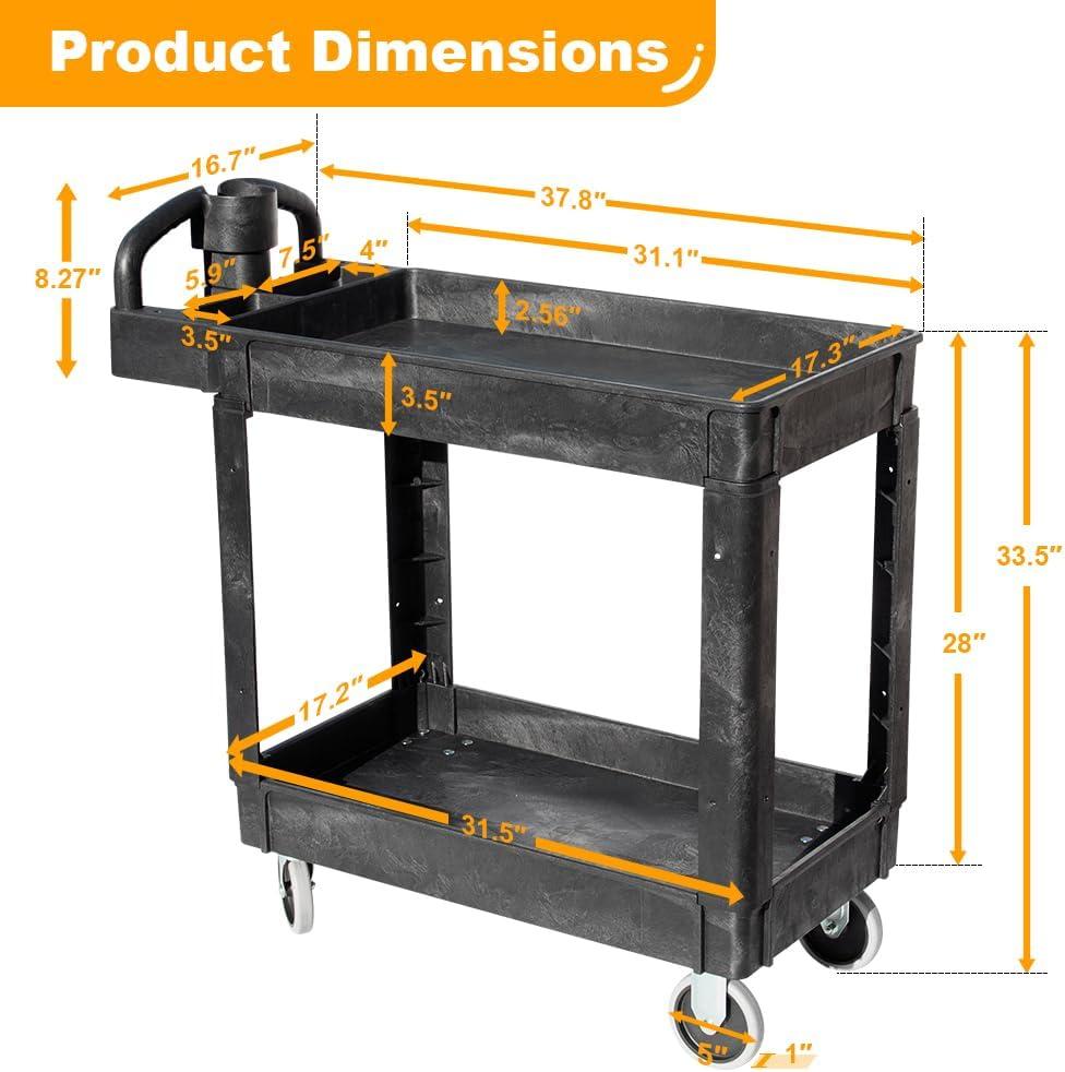 Heavy Duty 550 lbs 2-Shelf Service Utility Cart 40'' x 17'' with Lipped Shelf