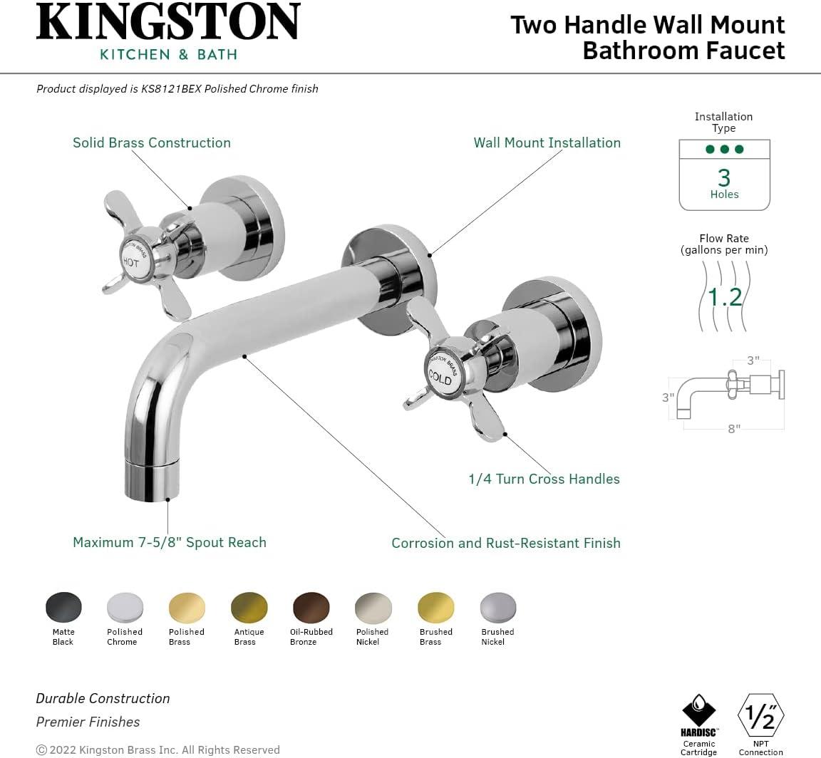 Kingston Brass Essex Two-Handle 3-Hole Wall Mount Bathroom Faucet