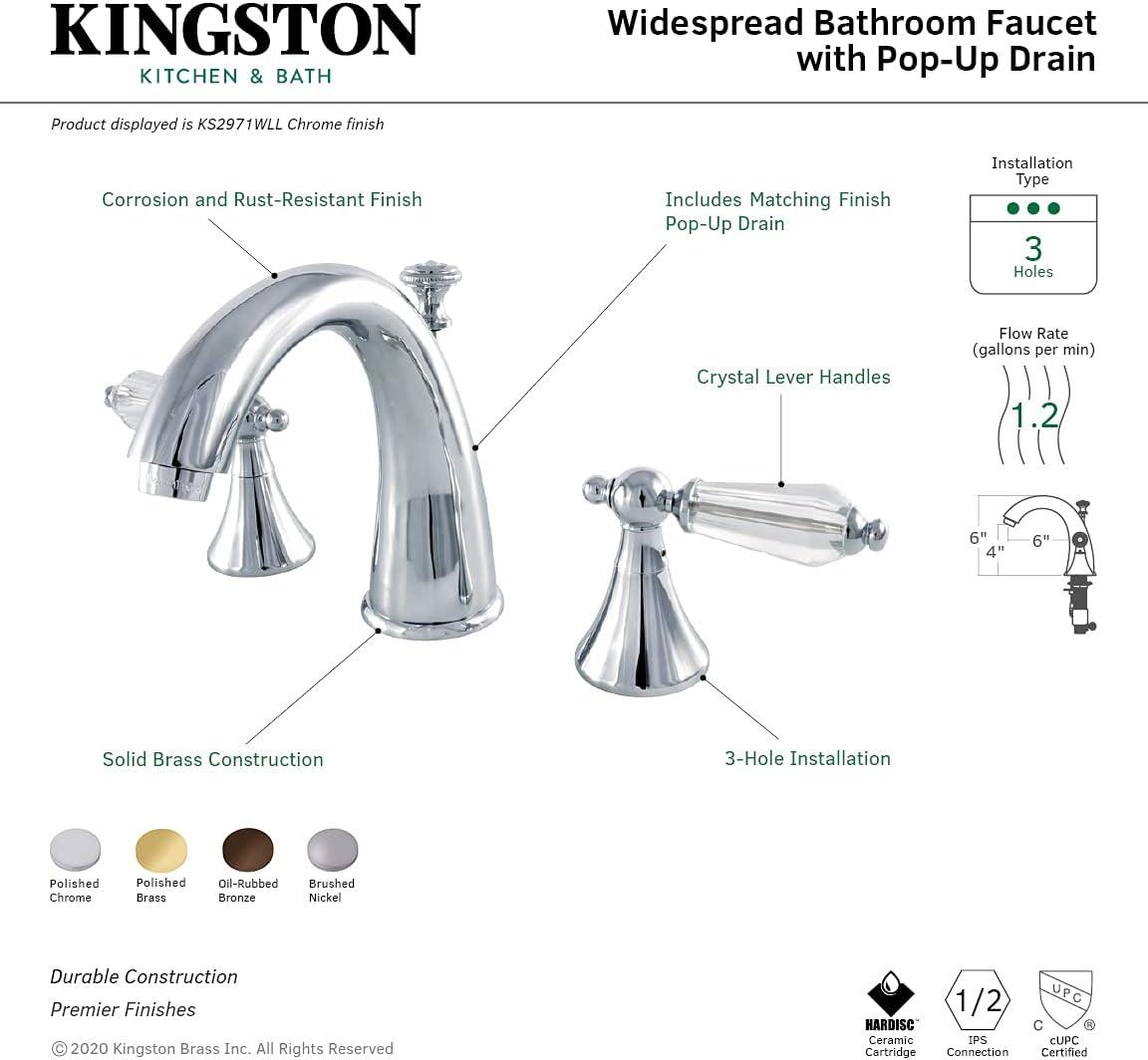 Kingston Brass KS2971WLL Widespread Lavatory Faucet with Crystal Lever Handle, Chrome