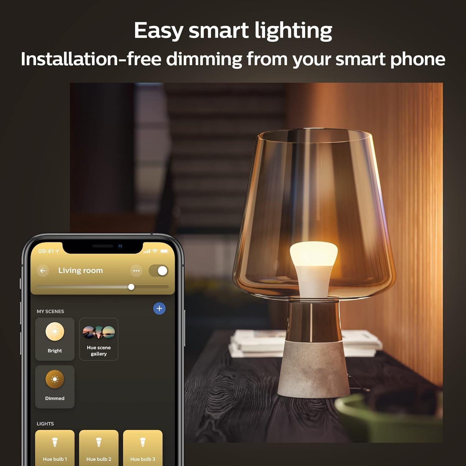 Philips Hue A19 Bluetooth Smart LED Bulb 4-Pack, White