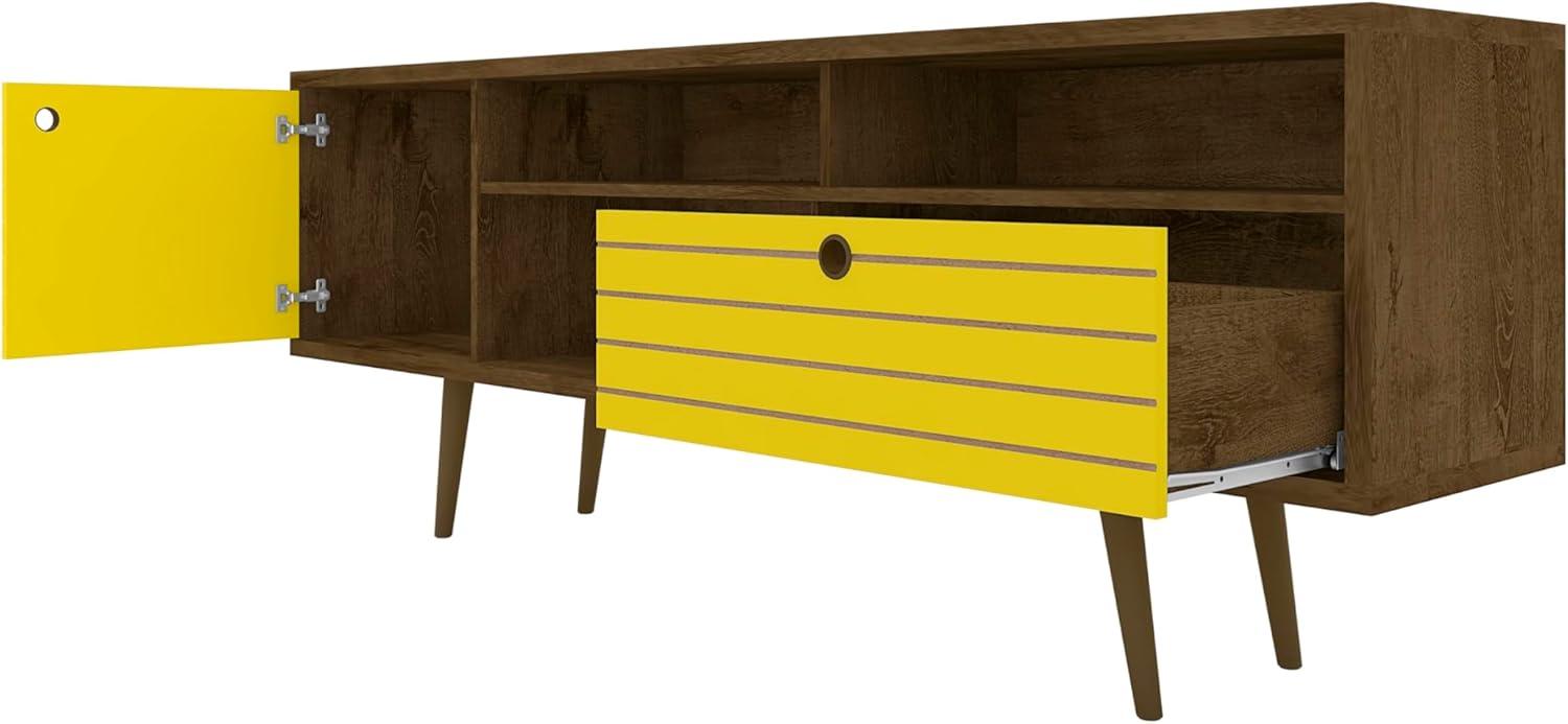 71" Rustic Brown and Yellow Mid-Century Modern TV Stand