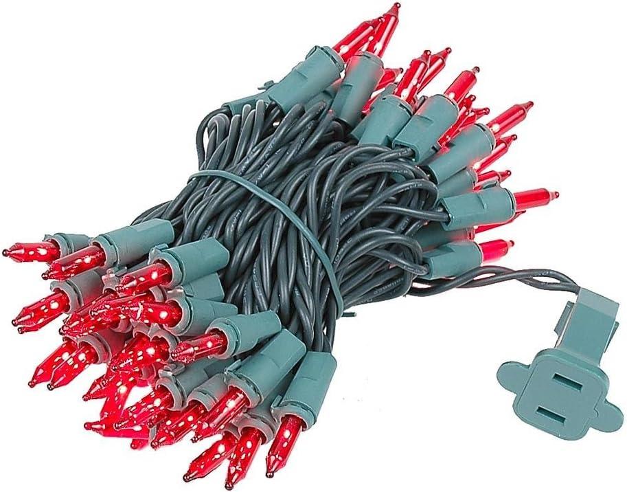 Novelty Lights Red 50 Light Incandescent Mini Christmas String Lights Green Wire 11 Feet