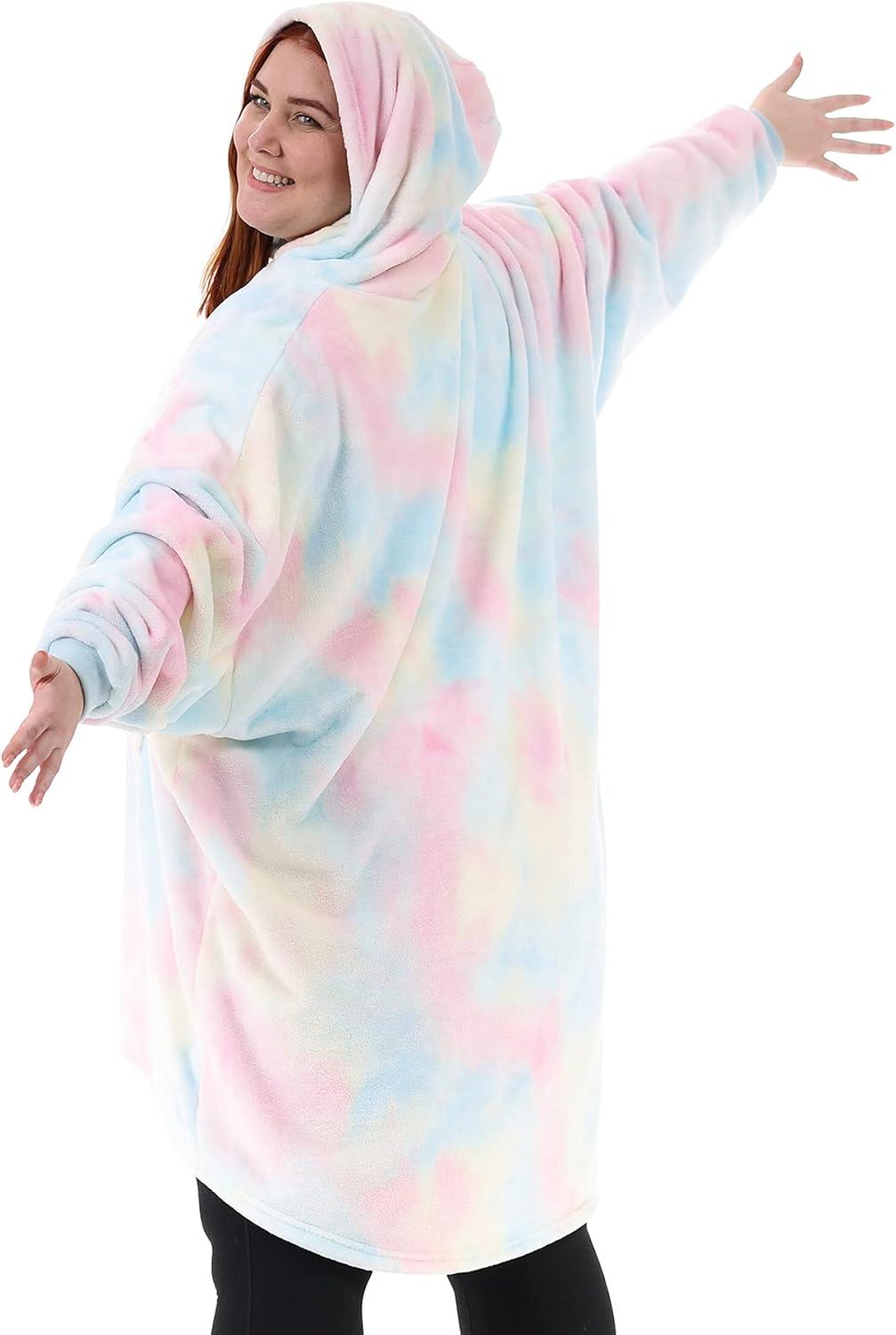 Cotton Candy Tie Dye Hooded Wearable Blanket