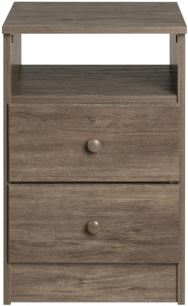 Prepac Astrid 2-Drawer Nightstand with Open Shelf, Drifted Gray