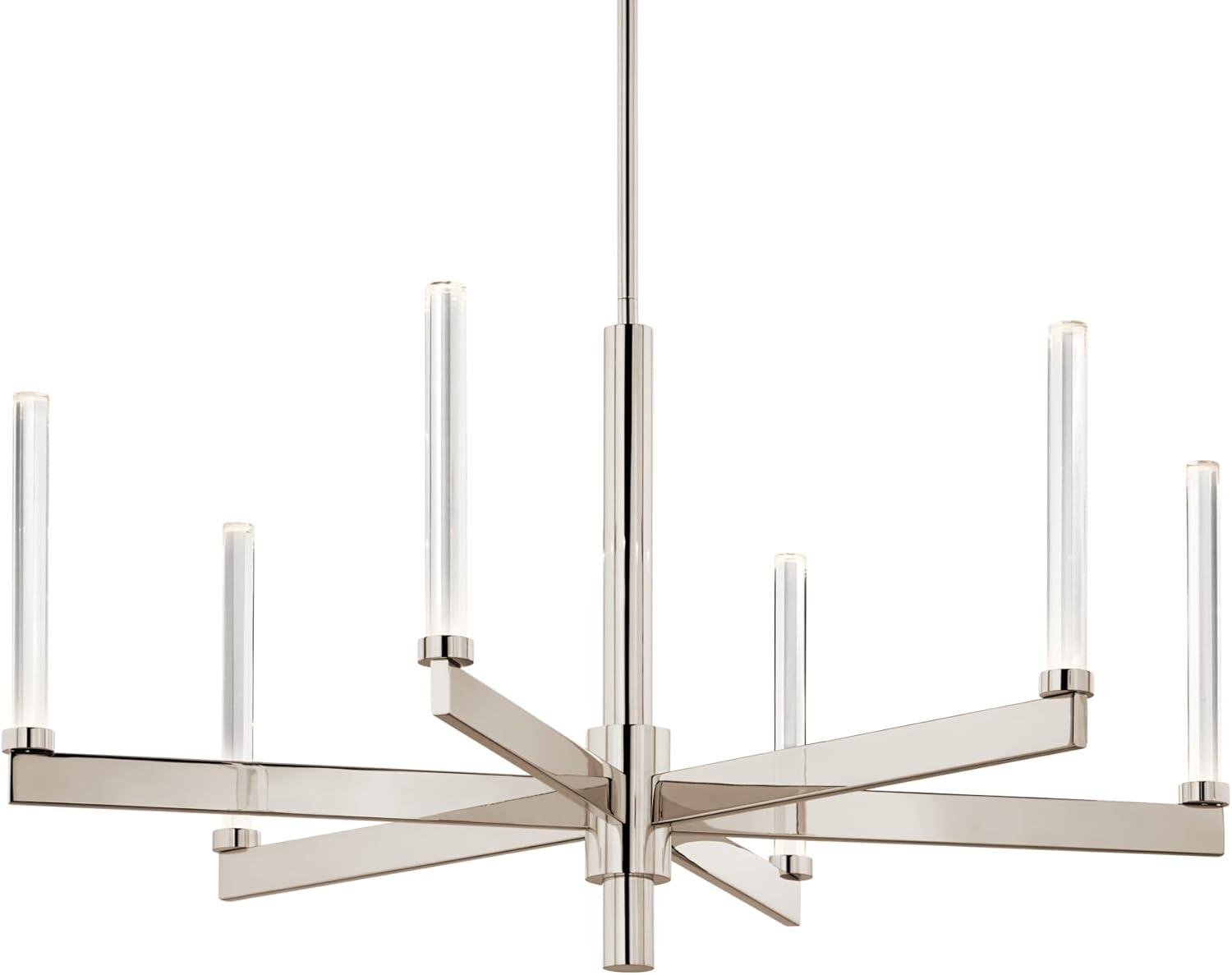 Polished Nickel and Crystal 6-Light LED Chandelier