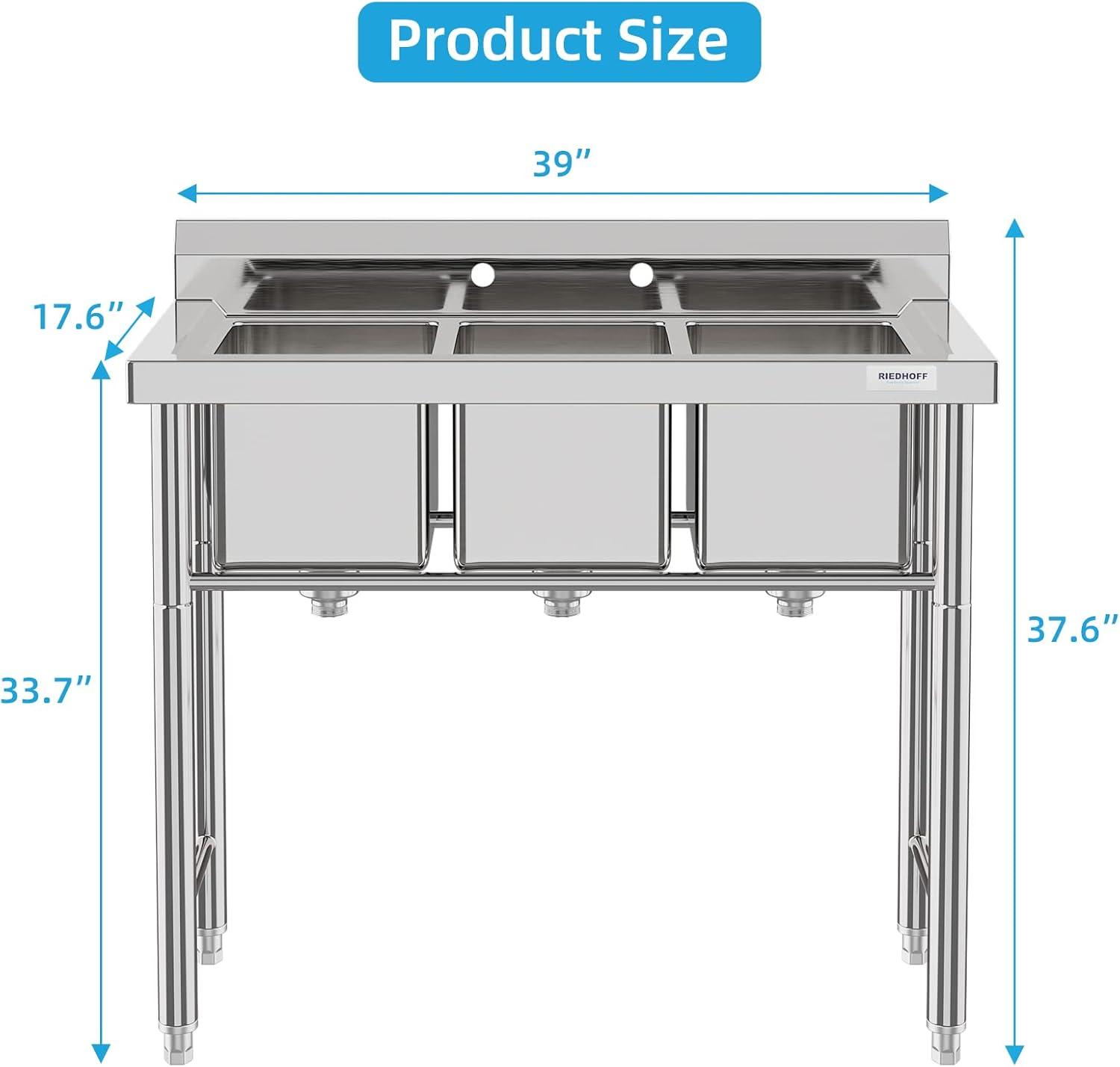 Stainless Steel Triple Bowl Freestanding Utility Sink with Legs