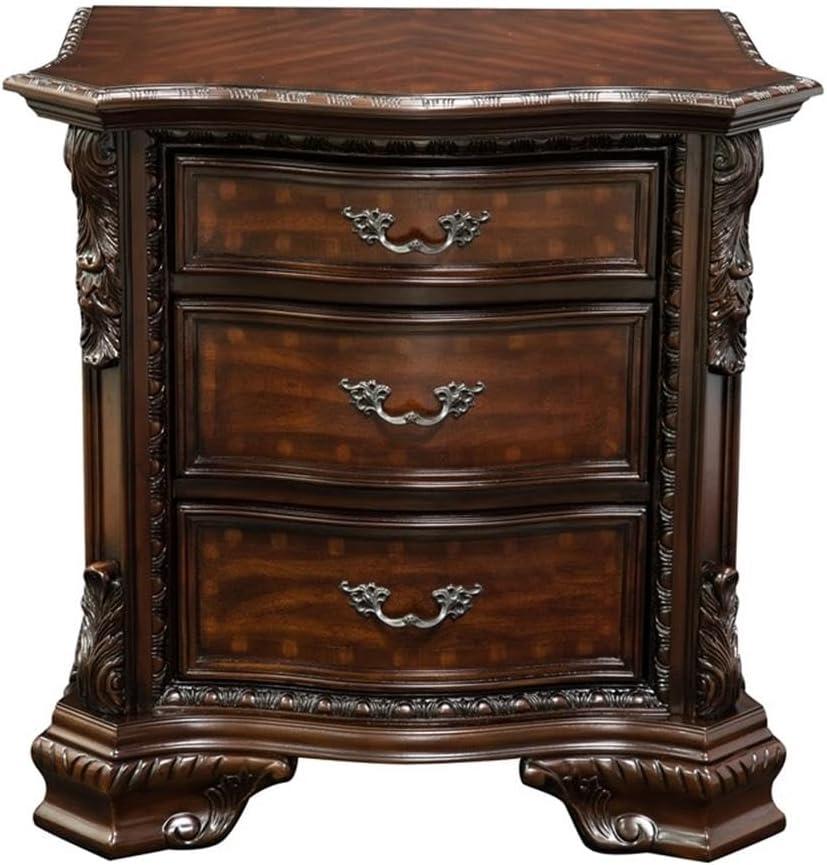 Cheston Traditional 3 Drawer Solid Wood Nightstand in Brown Cherry Set of 2