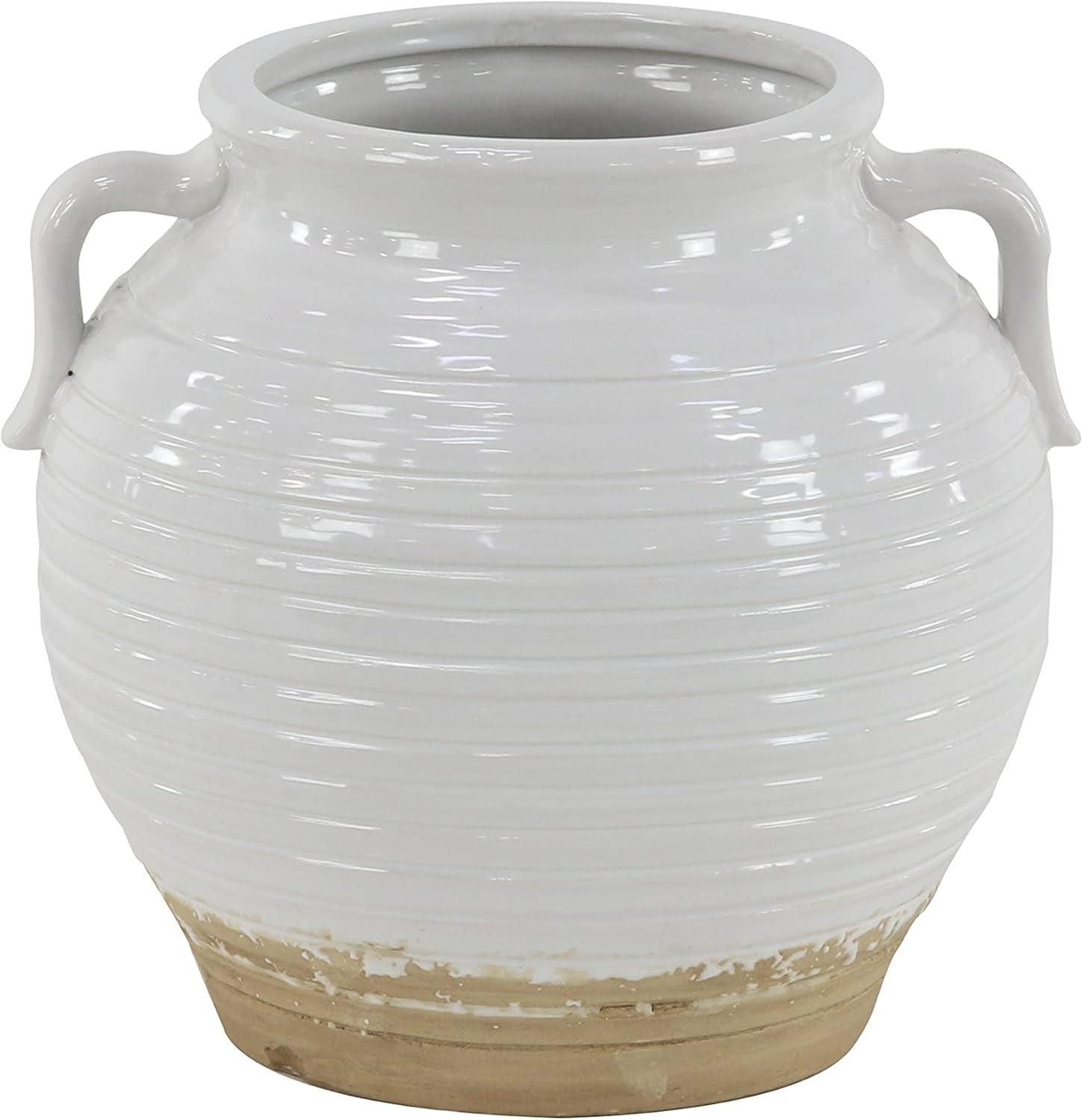 9" White Ceramic Planter Pot with Dual Handles