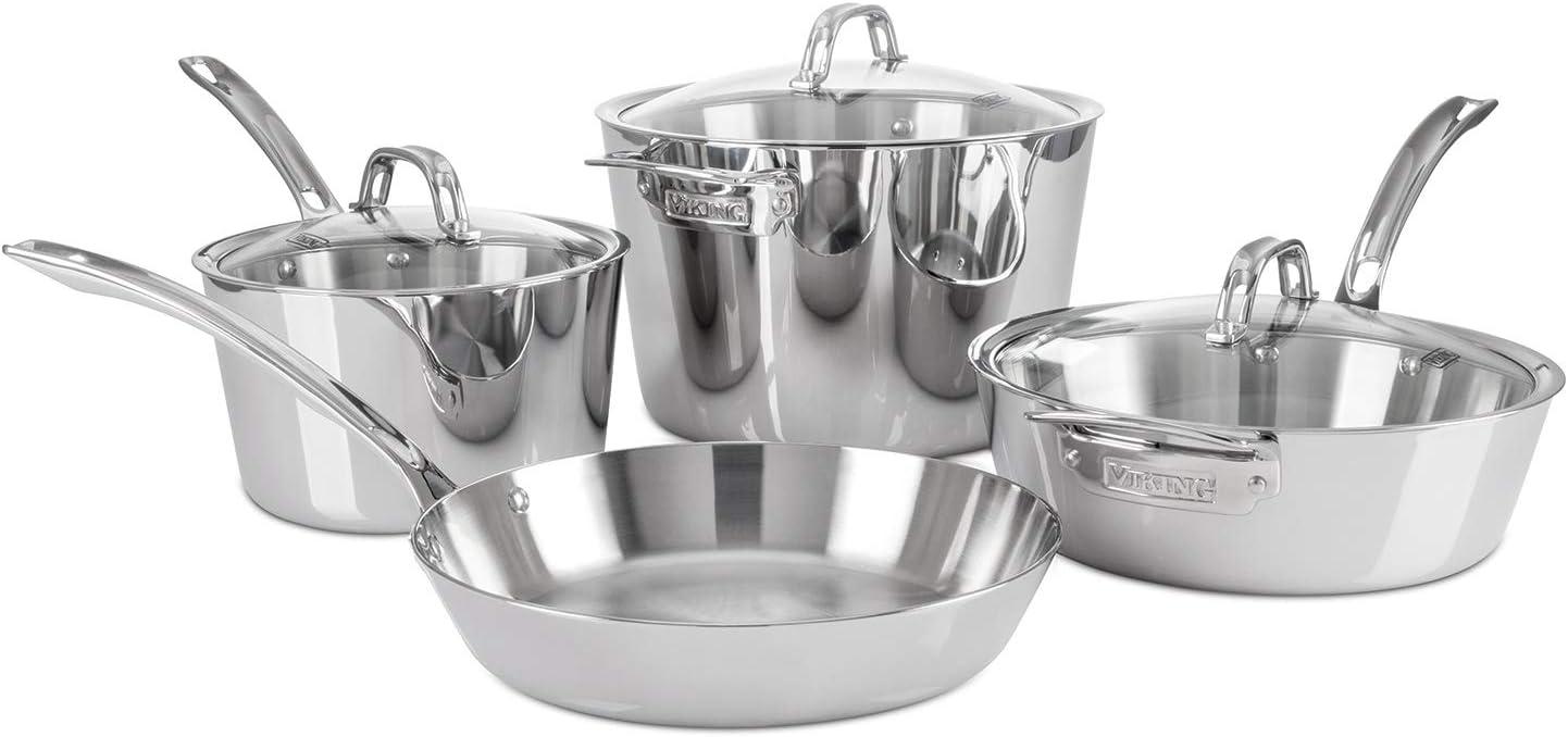 Viking 3-Ply Stainless Steel 7-Piece Cookware Set with Glass Lids