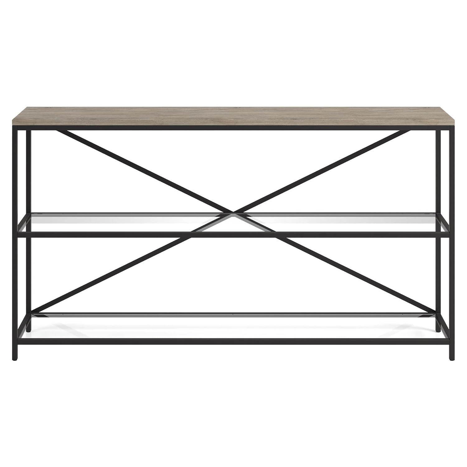 Evelyn&Zoe Fionn 55" Wide Rectangular Console Table, Blackened Bronze/Antiqued Gray Oak