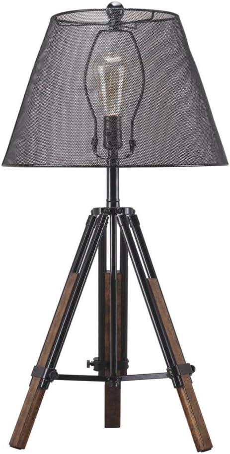 Adjustable Black and Brown Tripod Table Lamp with Mesh Shade